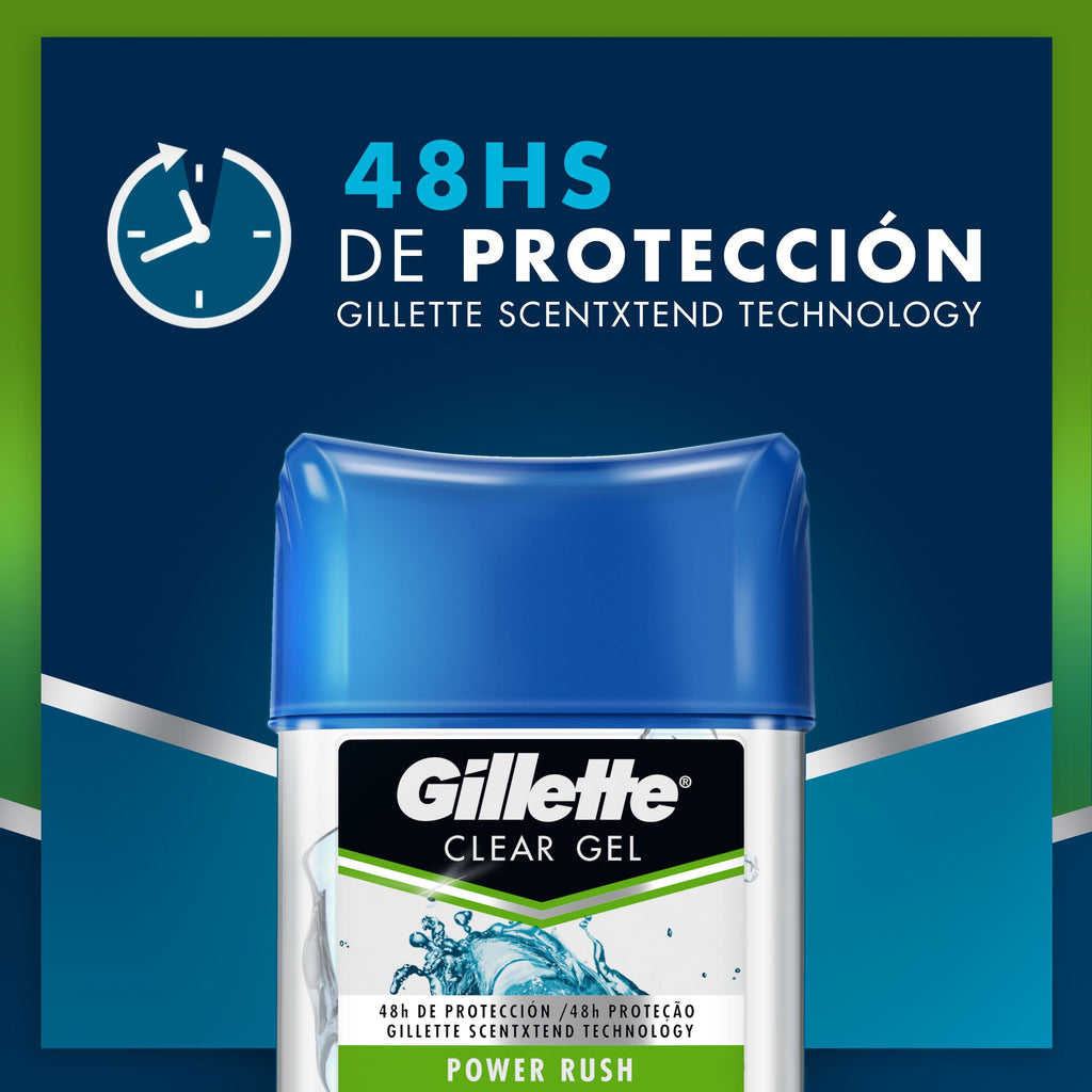 Compre ahora - Desodorante antitranspirante Gillette Clear Gel Power Rush  para hombres, 82gr / 2.77oz, sin marcas blancas